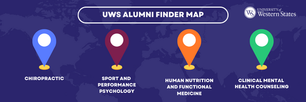 UWS ALUMNI FINDER MAP graphic with icons